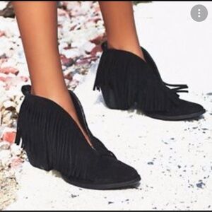 Coconuts Fringed Black Ankle Boots